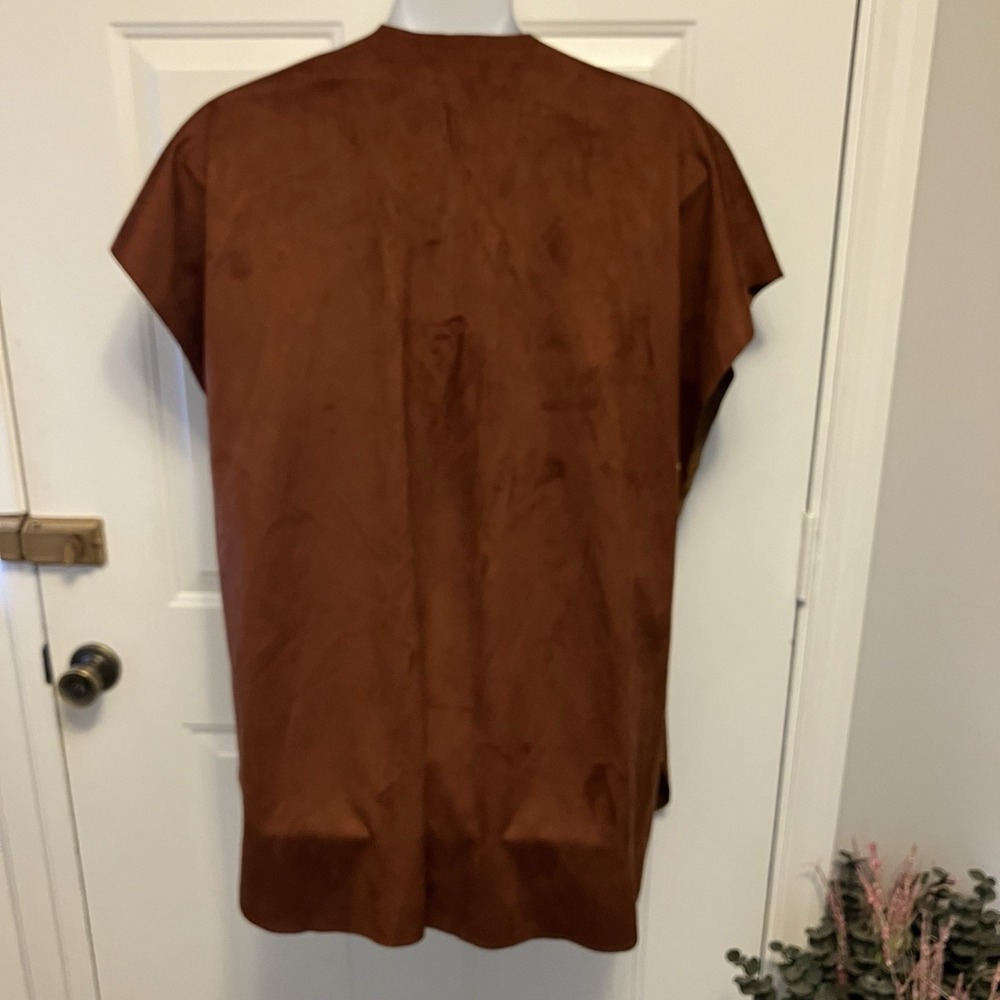 Chico's One Size Brown Rust Poncho Jacket Coat  Faux Suede Open Front Women's - Picture 5 of 8